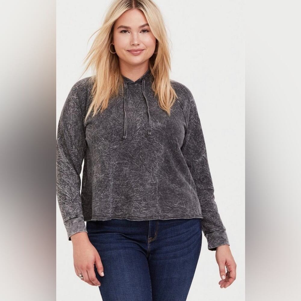 Torrid Black Mineral Wash Midi Hoodie Long‎ Sleeve Gray Size 1X
